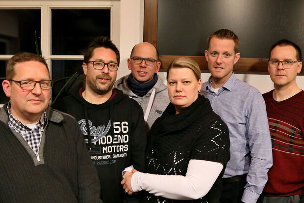 Geschäftsführender Vorstand und gewählte Beiratsmitglieder des Fördervereins Dorf Wiehagen (2018): Kassierer Heinz-Bernd Luig, Beisitzer André Steffen, Zweiter Vorsitzender Frank Baumüller, Schriftführerin Donata Vielhaber, Erster Vorsitzender Markus Wrede und Beisitzer Ulrich Moors (von links) – Auf dem Bild fehlt: Beisitzerin Brigitta Arndt FOTO: ANDREAS DUNKER