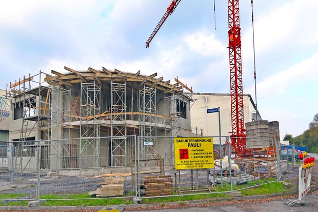 Der Neubau am Erlenbusch von MBT PolyTapes in der Bauphase FOTO: ANDREAS DUNKER